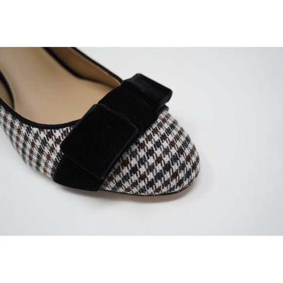 NIB Ann Taylor Kaia Black Velvet Bow Block Heeled Pump Baked Pecan Houndstooth - Picture 8 of 11